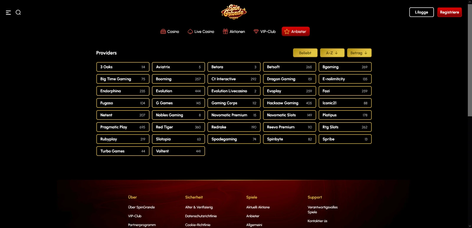 Anbieter — Spin Grande Casino